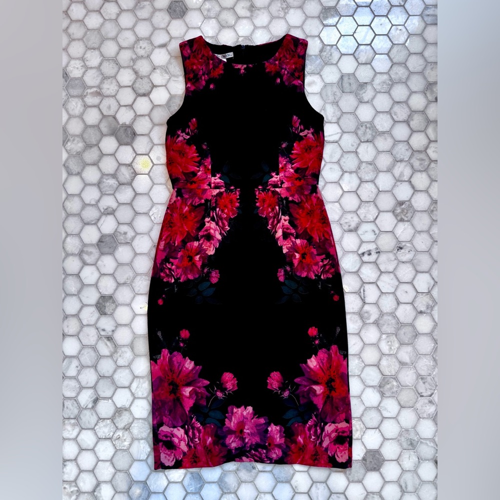 Maggy London Black and Pink Floral Backless Dress